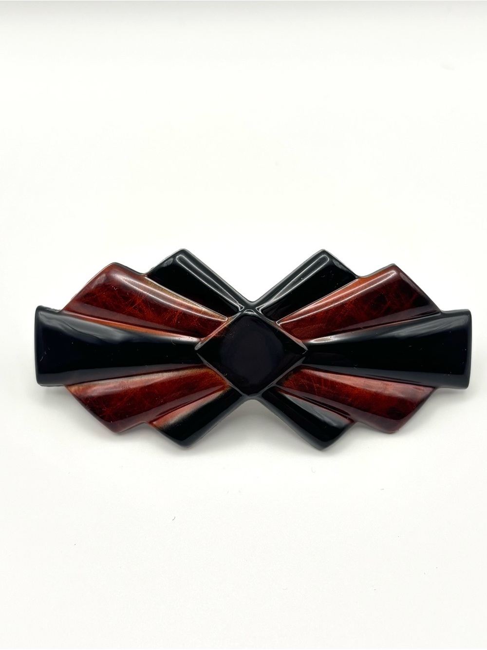 Vintage Art Deco Geometric Black Reddish Brown Swirl Hair Clip Barrette